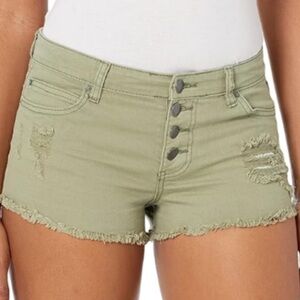 Billabong Women's Buttoned Up Distressed Olive Green Jean Shorts Size 26 New